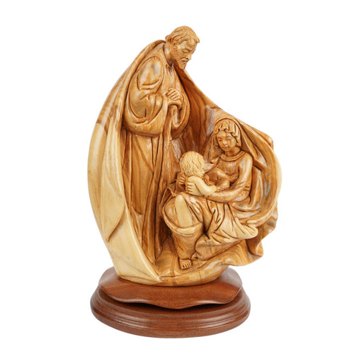 Holy Family with Child in arms – Hand-carved olive wood sculpture from Bethlehem (32 cm)