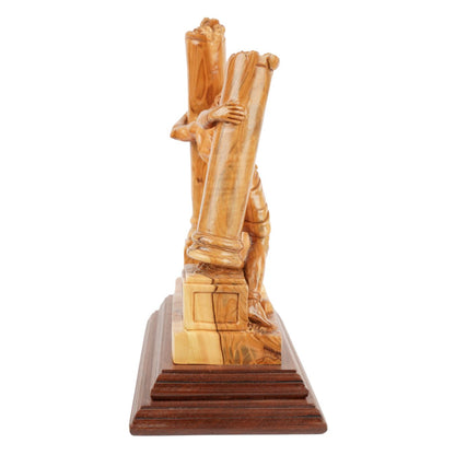 Hand-carved sculpture "Samson destroys the pillars" – olive wood art from Bethlehem (28 cm)