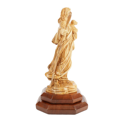 The Good Shepherd in olive wood – Hand-carved Jesus figure with lamb (26.5 cm)
