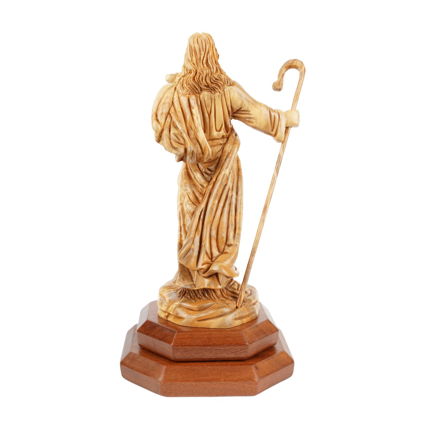 The Good Shepherd in olive wood – Hand-carved Jesus figure with lamb (26.5 cm)