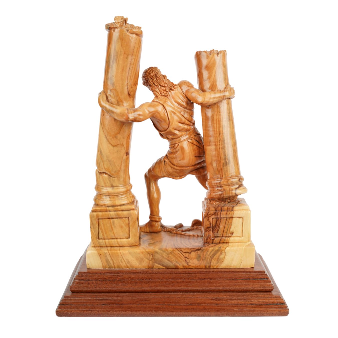 Hand-carved sculpture "Samson destroys the pillars" – olive wood art from Bethlehem (28 cm)