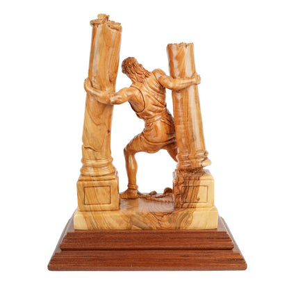 Hand-carved sculpture "Samson destroys the pillars" – olive wood art from Bethlehem (28 cm)