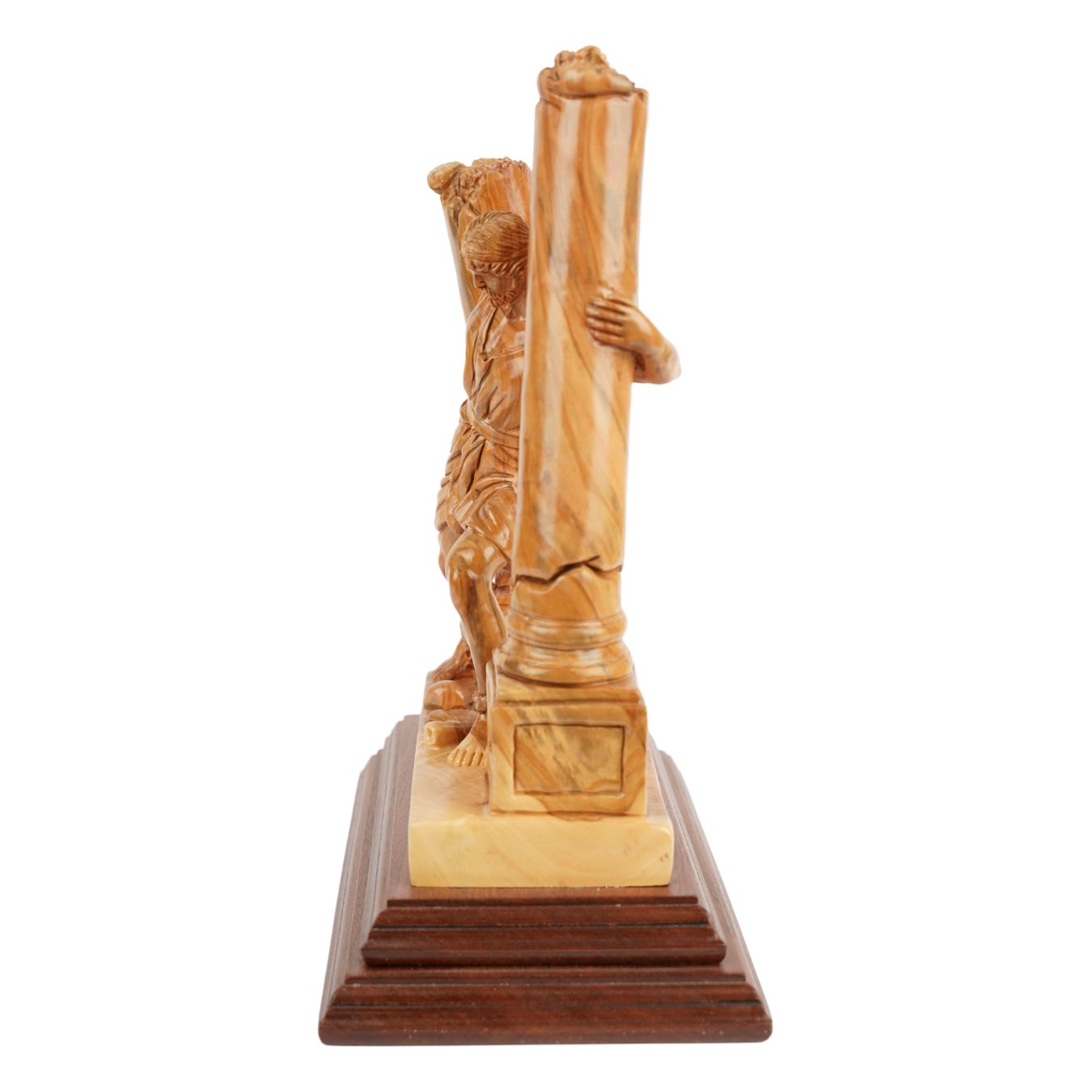 Hand-carved sculpture "Samson destroys the pillars" – olive wood art from Bethlehem (28 cm)
