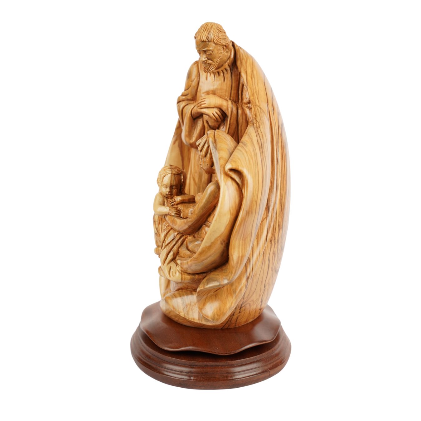 Holy Family with Child in arms – Hand-carved olive wood sculpture from Bethlehem (32 cm)