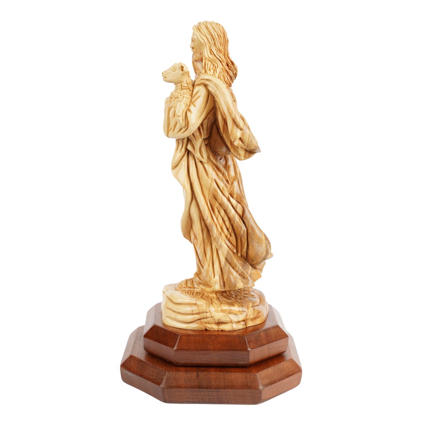 The Good Shepherd in olive wood – Hand-carved Jesus figure with lamb (26.5 cm)