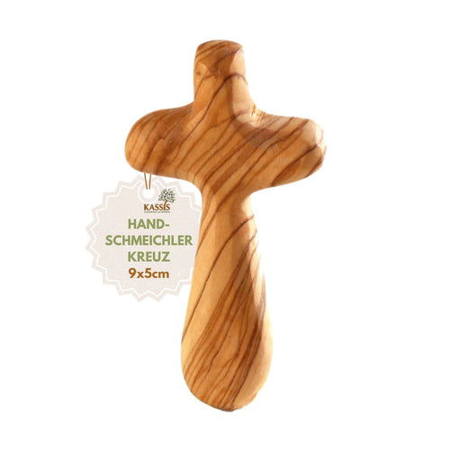 Kreuz Handschmeichler aus Olivenholz | Kleines Handkreuz als Glücksbringer & Geschenk zur Taufe, Kommunion oder Trost