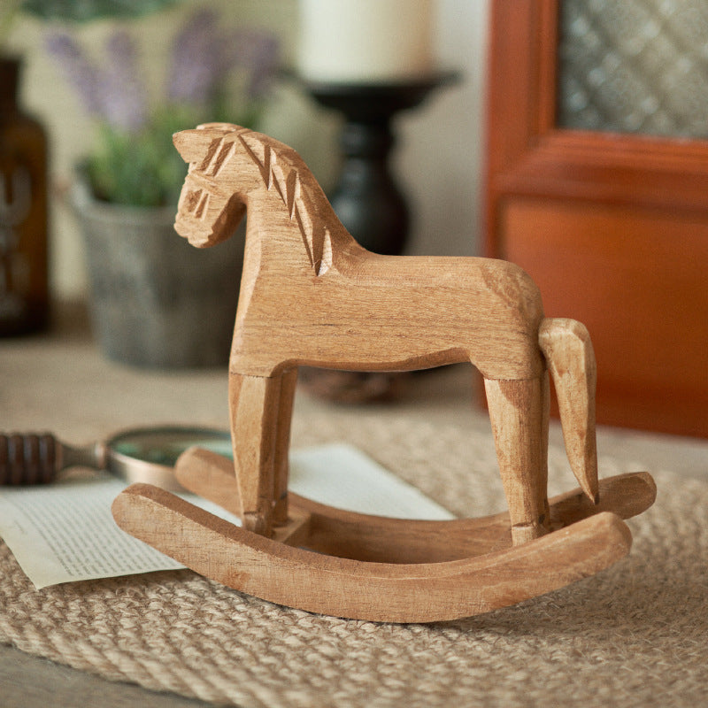Wooden rocking horse tabletop decoration