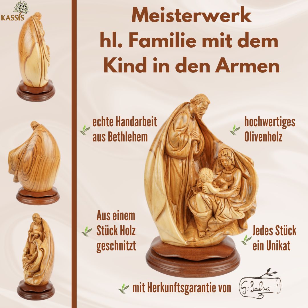 Holy Family with Child in arms – Hand-carved olive wood sculpture from Bethlehem (32 cm)