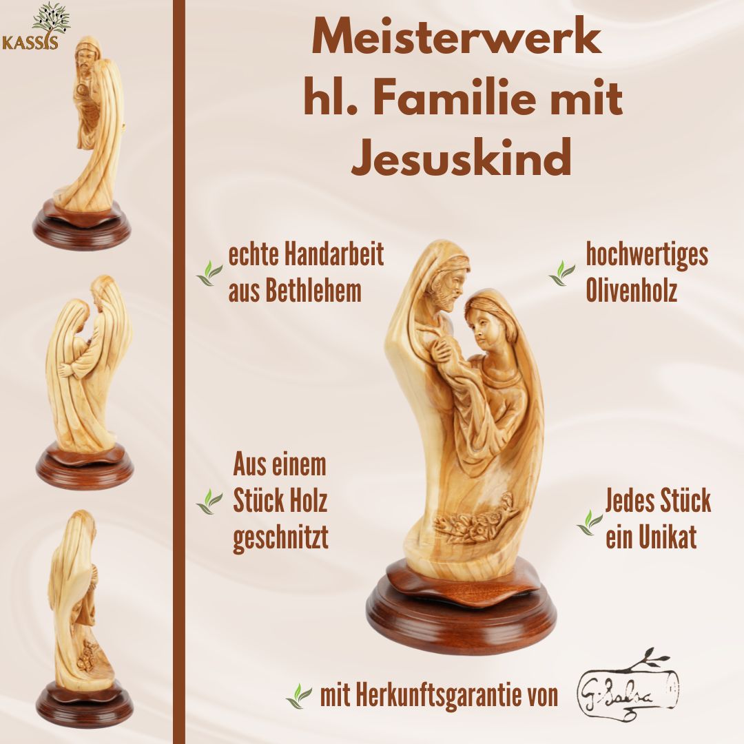 Holy Family with Christ Child – Hand-carved olive wood sculpture from Bethlehem (28 cm)