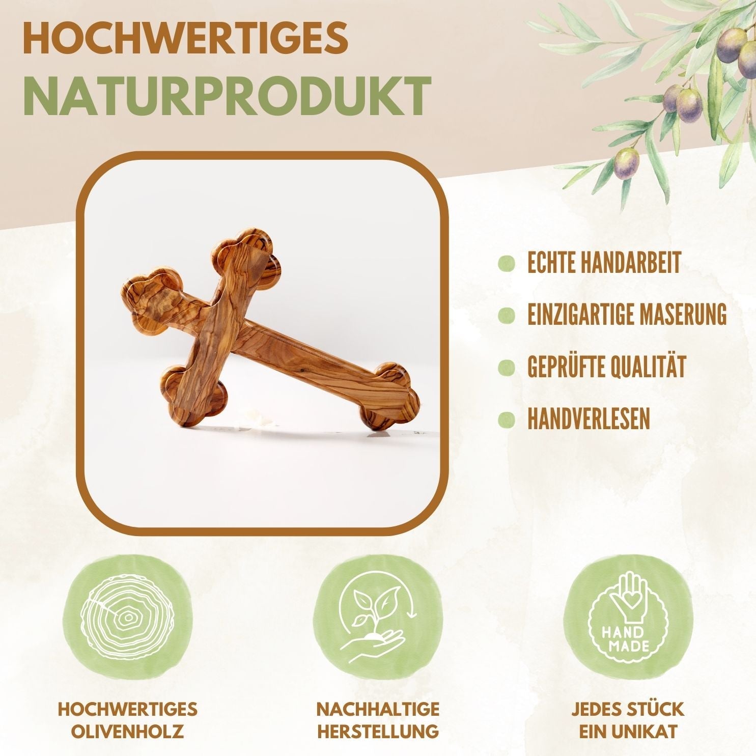 Olive wood cross with rounded edges
