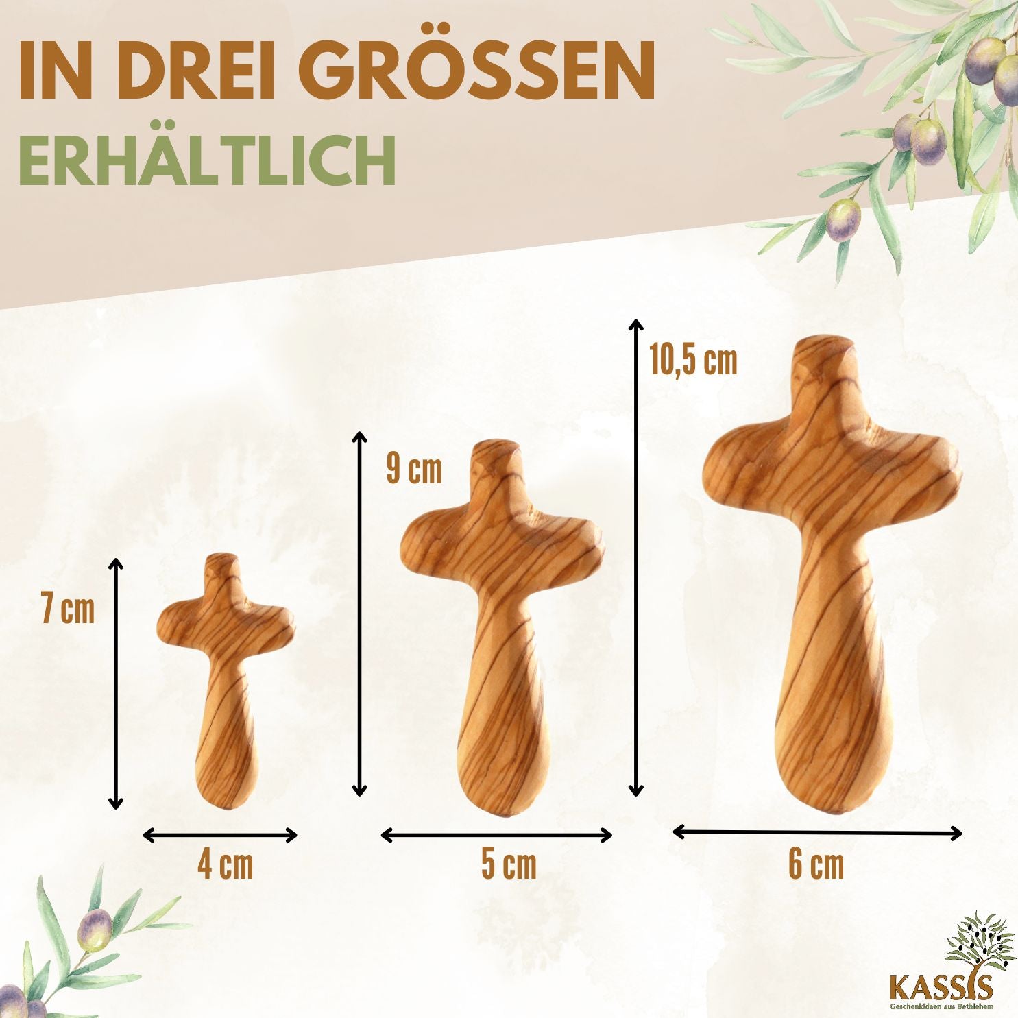Kreuz Handschmeichler aus Olivenholz | Kleines Handkreuz als Glücksbringer & Geschenk zur Taufe, Kommunion oder Trost