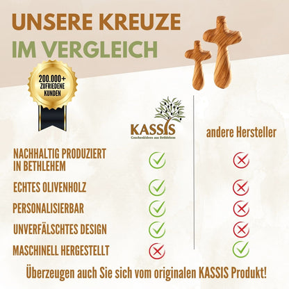 Kreuz Handschmeichler aus Olivenholz | Kleines Handkreuz als Glücksbringer & Geschenk zur Taufe, Kommunion oder Trost