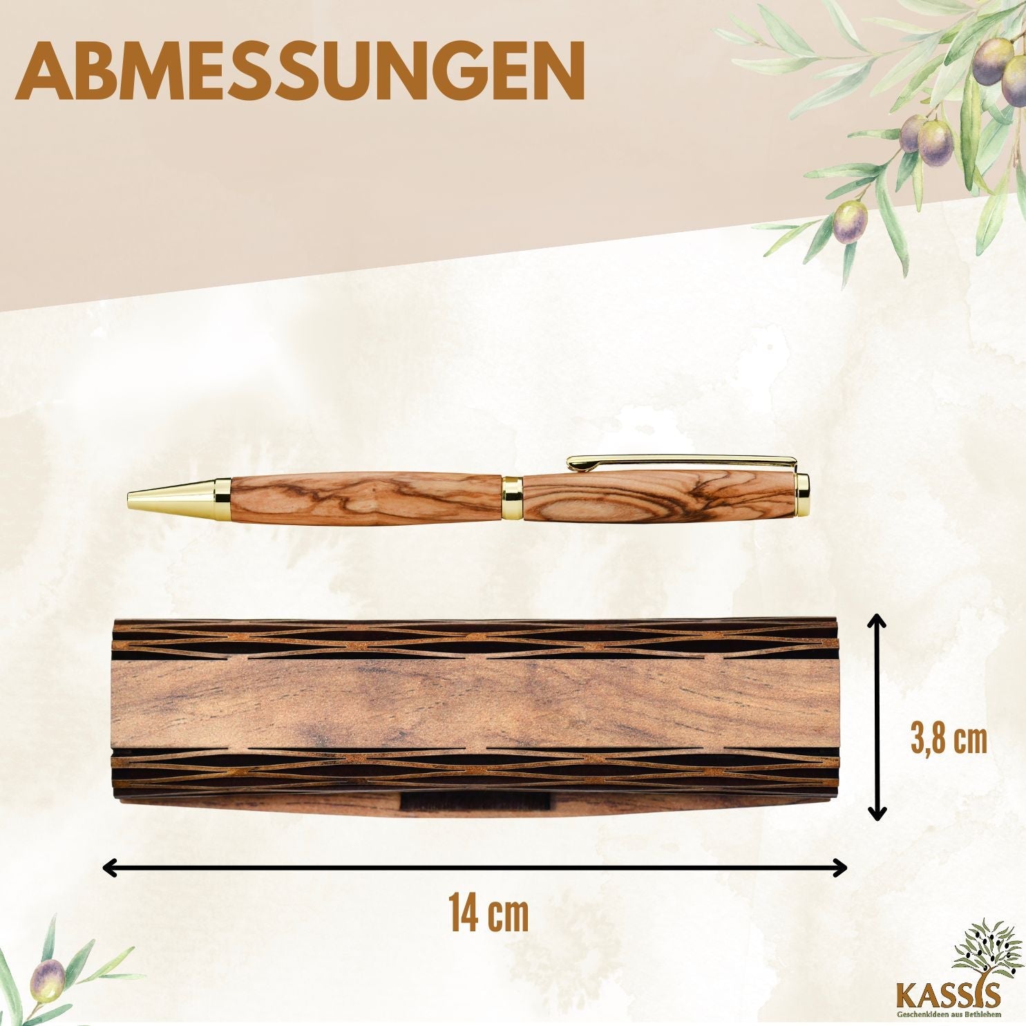 Kugelschreiber aus Olivenholz in Holzschachtel | Edles Schreibset als Geschenk für Büro, Geburtstag & Abschluss