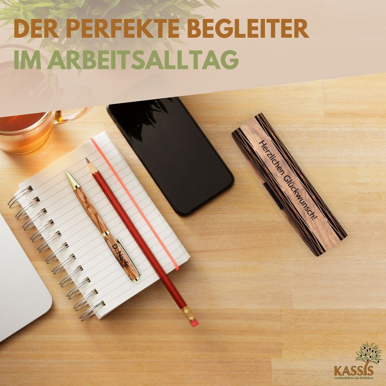 Kugelschreiber aus Olivenholz in Holzschachtel | Edles Schreibset als Geschenk für Büro, Geburtstag & Abschluss