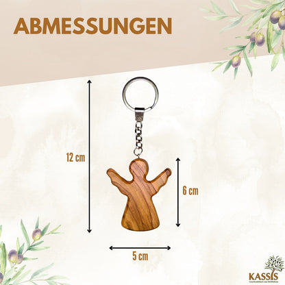 Olive wood keychain, worry stone, guardian angel