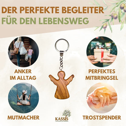 Olive wood keychain, worry stone, guardian angel