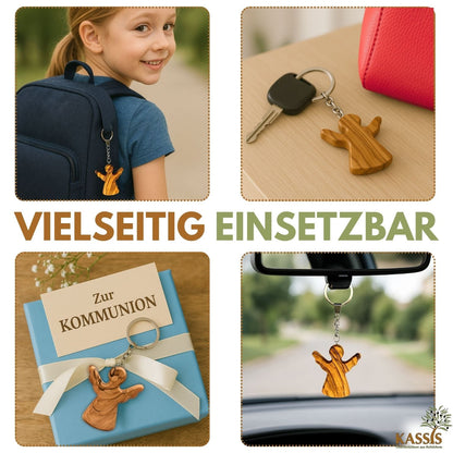Olive wood keychain, worry stone, guardian angel