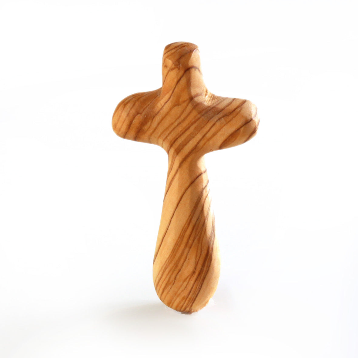 Kreuz Handschmeichler aus Olivenholz | Kleines Handkreuz als Glücksbringer & Geschenk zur Taufe, Kommunion oder Trost